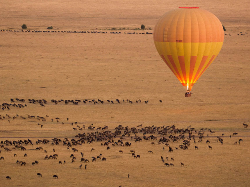 montgolfière survolant la savane tanzanie afrique